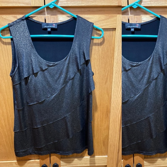 Laura petites black w/ gold shimmer tiered, sleeveless top stretch size medium - Picture 1 of 4
